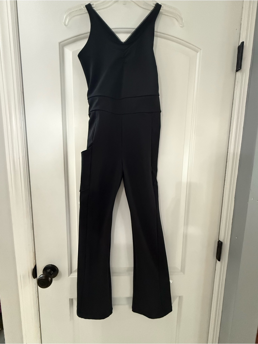 Black Girl’s V-Neck Jumpsuit with Flared Legs